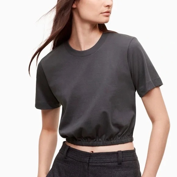 Wilfred Piaf Crop T-Shirt Black Elastic Scrunch Bottom Black Medium🖤 - Picture 2 of 5